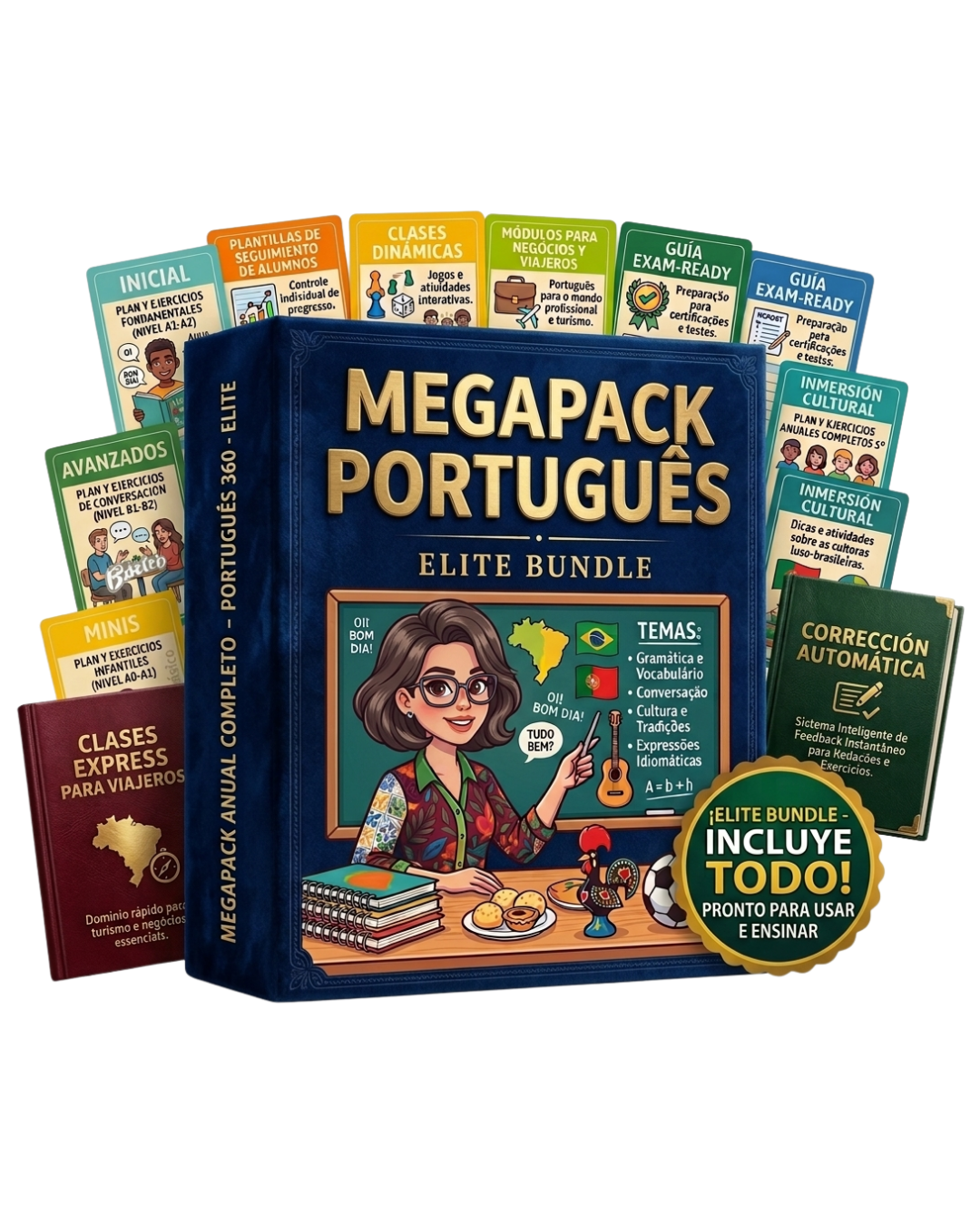 MEGAPACK PORTUGUÉS 360 — 12 Tomos + 6 Bonus + Clases Express para Viajeros + Corrección Automática