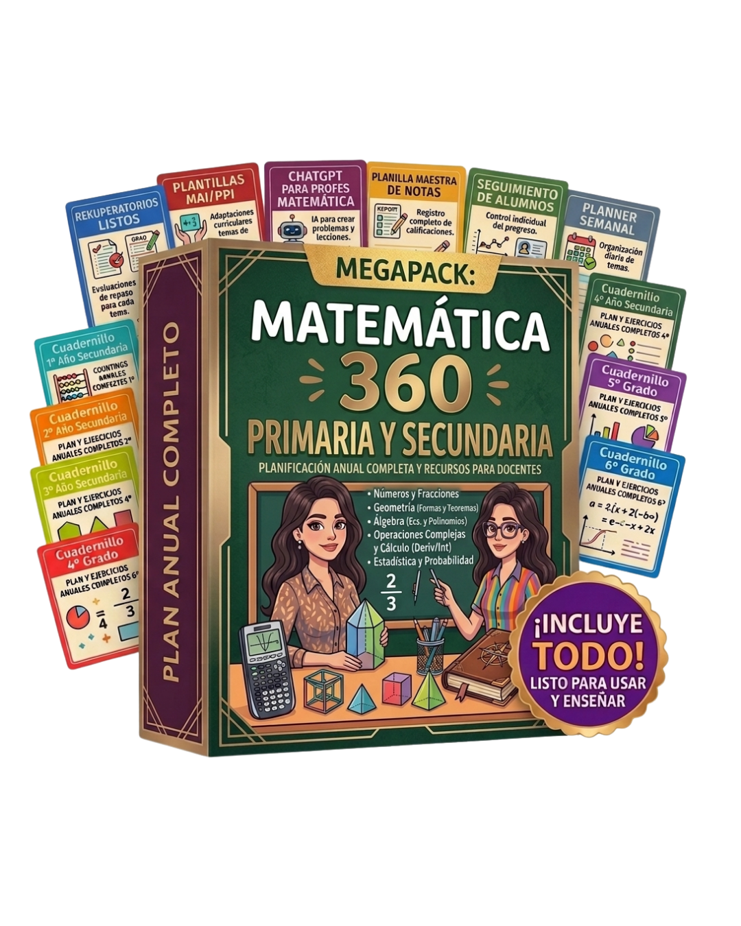 MEGAPACK MATEMÁTICA 360 PRIMARIA Y SECUNDARIA: 12 tomos + 6 bonus + 3 ebooks elite