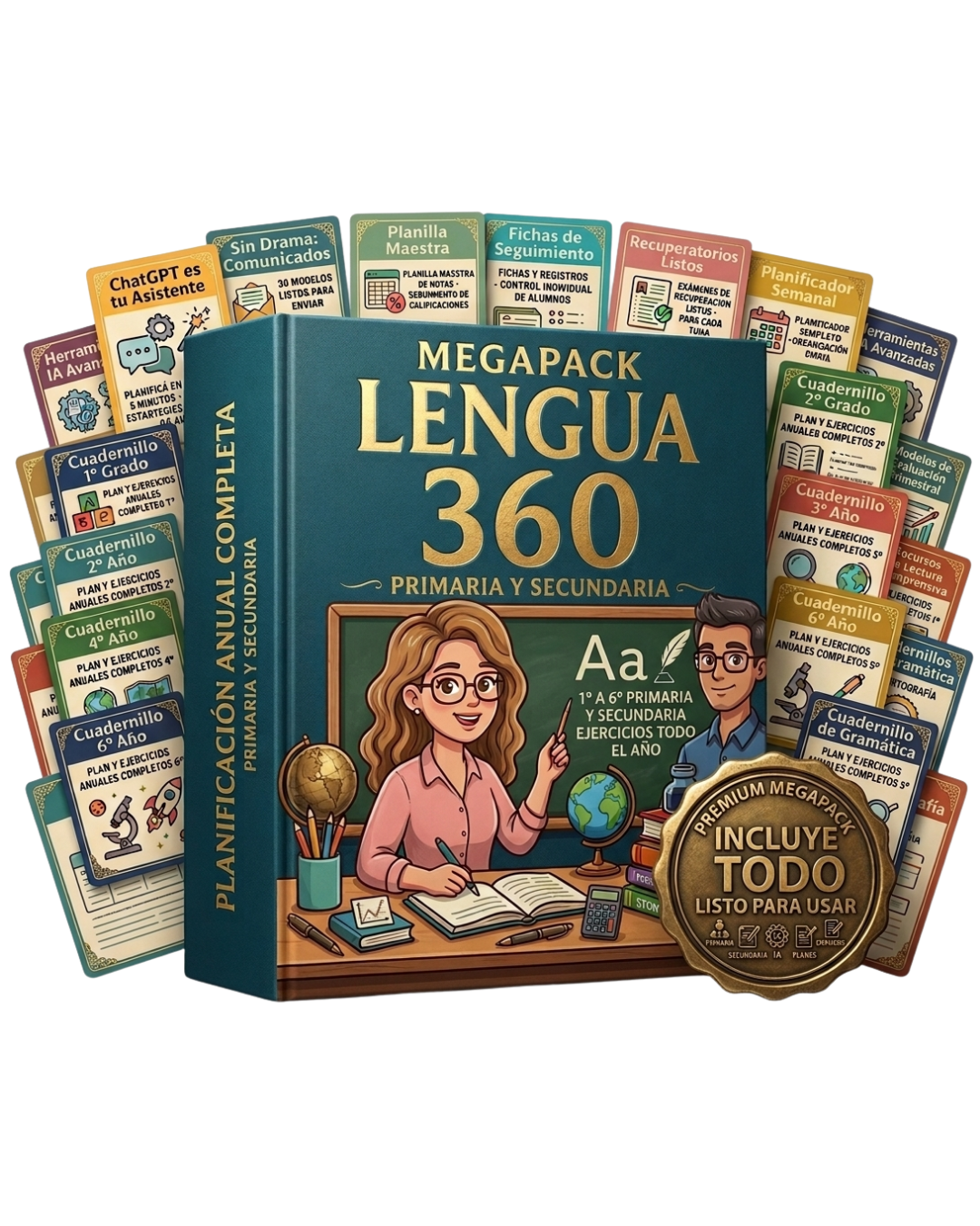 MEGAPACK LENGUA 360 TOTAL: 12 Tomos PRIMARIA Y SECUNDARIA + 6 Bonus + Planificaciones + Proyectos